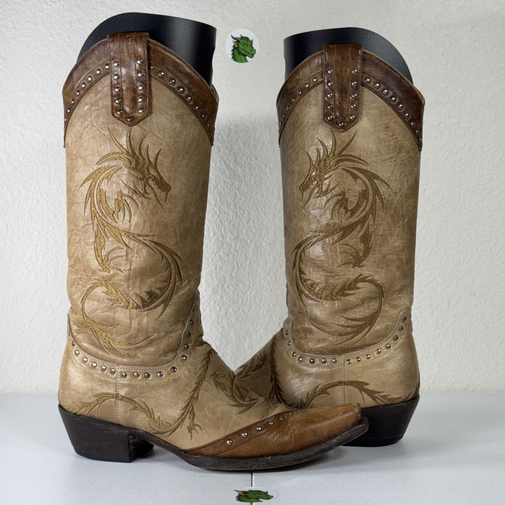 Old Gringo Dragon Studded Cowboy Tan Boots Womens 6 1/2 B Western Festival 6.5